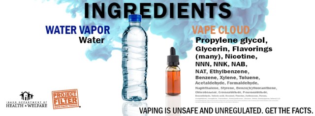 Description of what's in water vs. what's in a vape cloud.