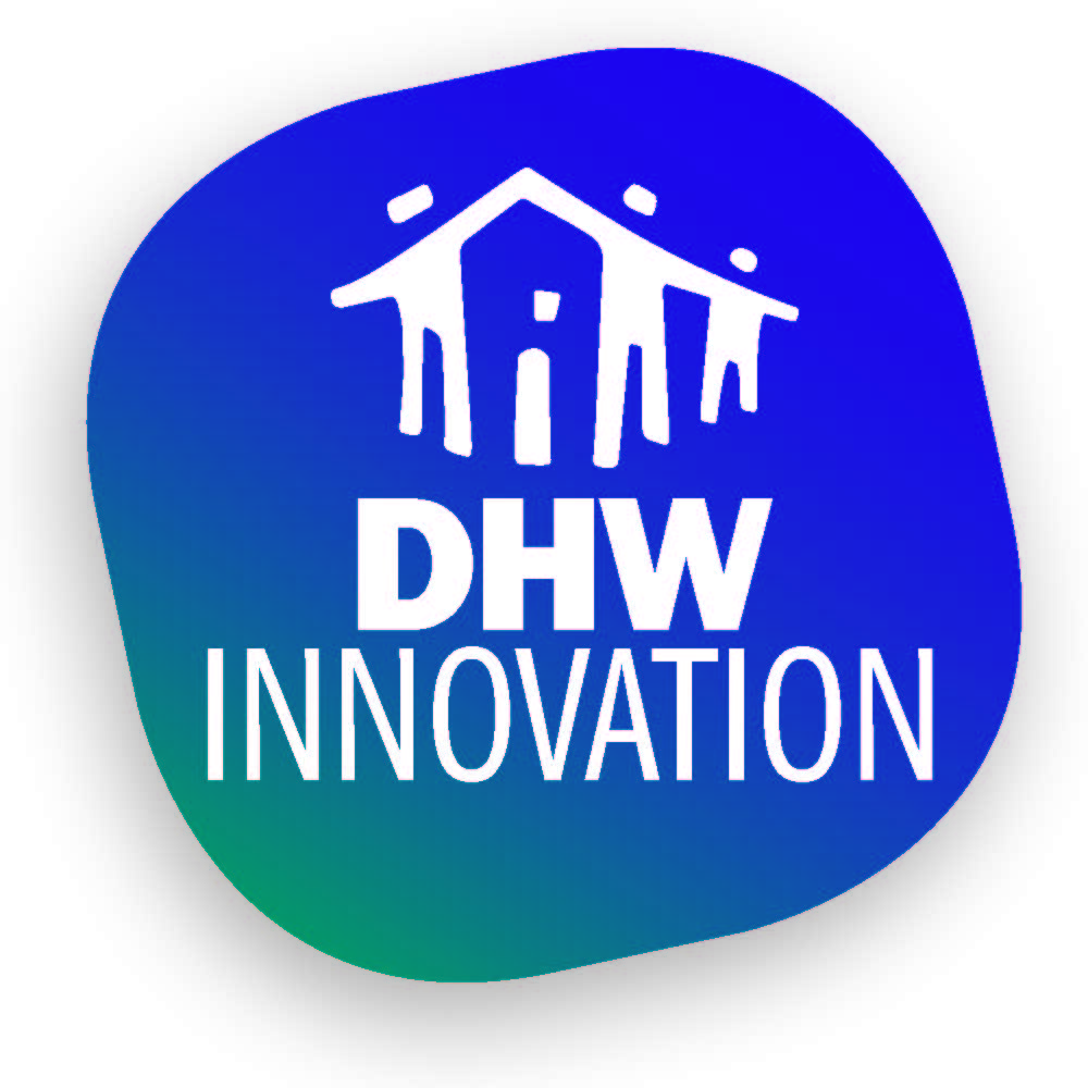 DHW Innovation logo with green and blue