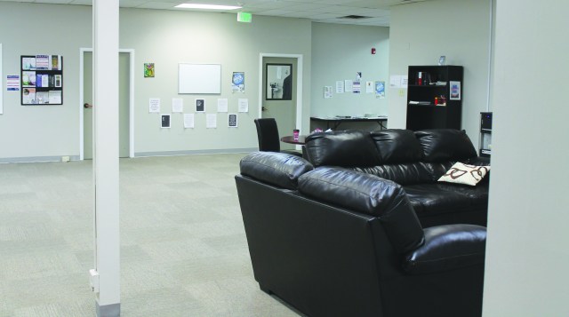 One of the two large main areas at the 7,000 square-foot Pathways Community Crisis Center of Southwest Idaho in Boise. Each of the two sides, one for men and one for women, includes nine beds in a common central area that also houses TVs and other recreational items. Each side also has one additional bed located in a quiet room, for a total of 20 beds available. Clinician and nurse offices surround the central areas. Between the two sides is a kitchen with areas for clients and staff, as well as a room packed with laundry facilities, clothing and a variety of other donations.
